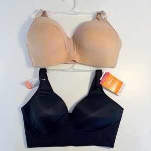 36D lot of 2 bras - nude SOMA cooling wireless & black WARNERS elements of bliss